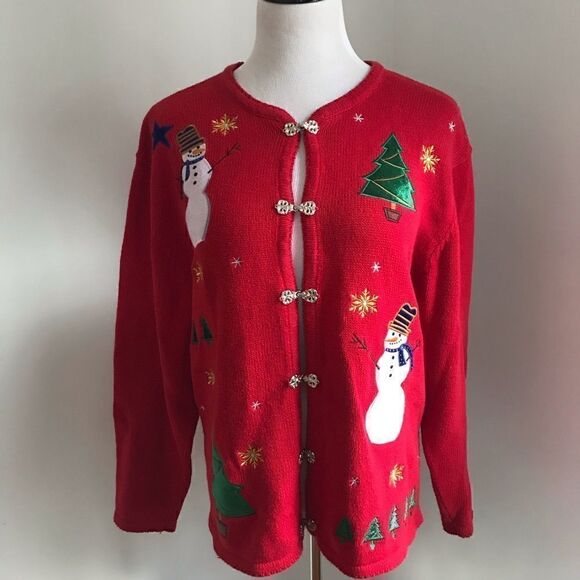 Ugly Christmas Sweater With Snowmen Sz L - Picture 1 of 7
